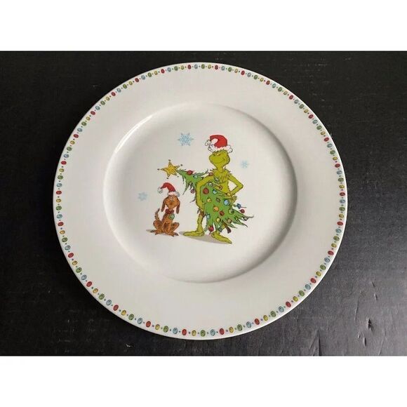 Dr Seuss The Grinch & Max Christmas Tree 10.5" Ceramic Dinner Plate NEW - Picture 1 of 6